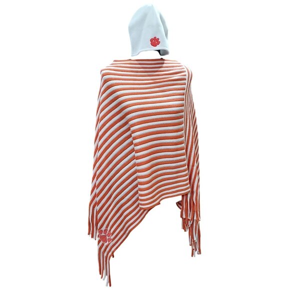 Columbia & Campus Specialties Clemson Tigers Set of Poncho Shawl With 2 Beanies - Picture 1 of 13